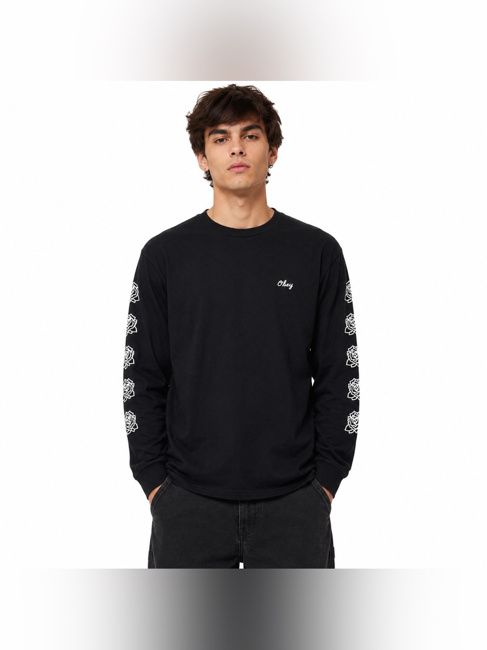 OBEY Black Rose Sleeve Graphic Long Sleeve Streetwear Shirt Size L
